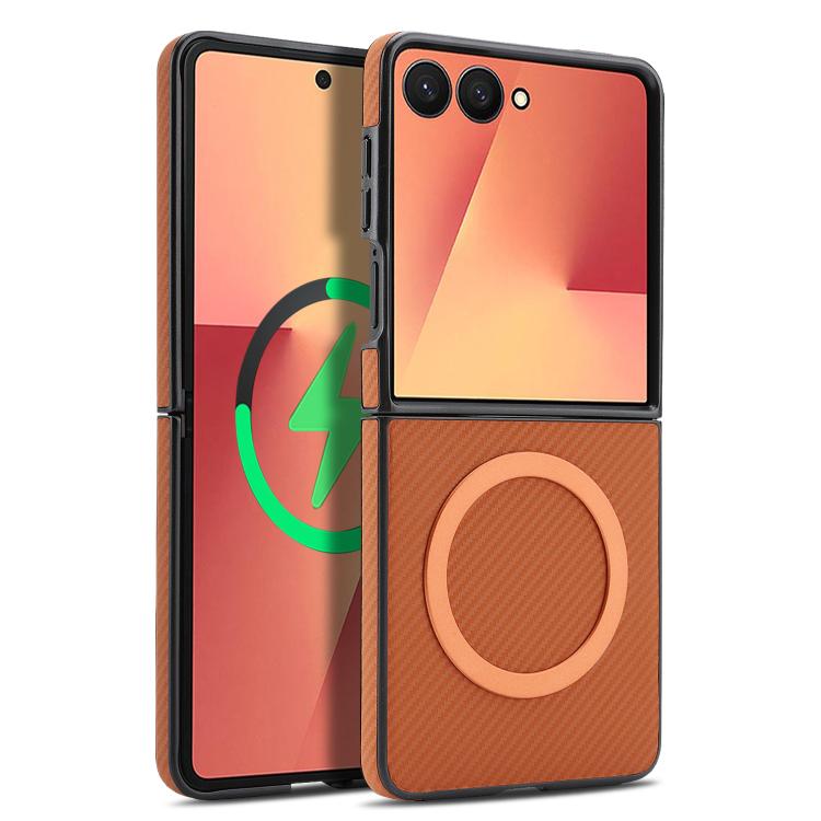 Carbon Fiber MagSafe Phone Case For Galaxy S25 Ultra 5G, Carbon Fiber Leather Magnetic Ring Anti-Drop Lens Protection Protective Cover