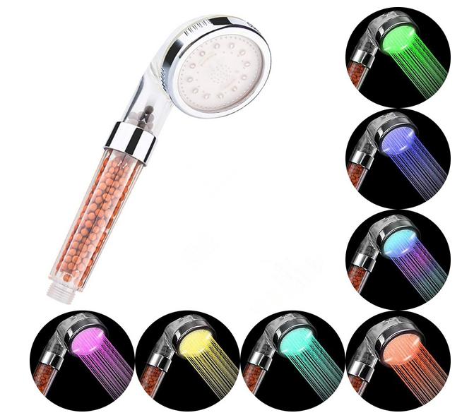 High-Pressure Spa Shower Head Negative Ionic Filter Spray Shower Sprinkler 7 Color Changing LED Handheld Showerhead
