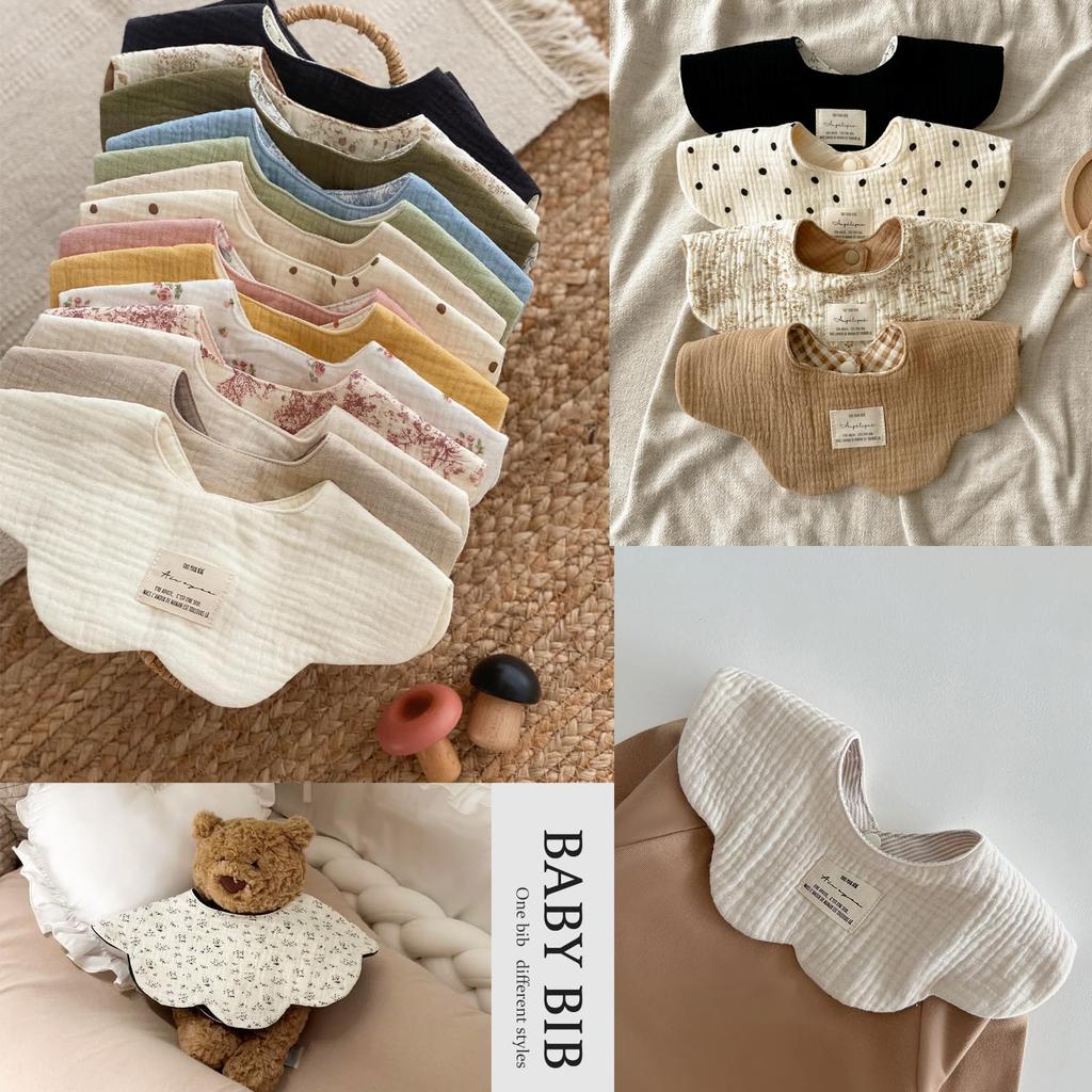 GoUseGo Baby Set of Flower Petal for Girls and Solid Color Bibs, 4, Double-Sided, 6-Layer Gauze, 360-Degree Bibs, Design, Boys, Stylish, Newborn,