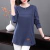 Spring and Autumn Women's Solid Round Neck Pullover Mid Length Loose Fit Long Sleeve T-shirt Fashion Elegant Commuter Tops