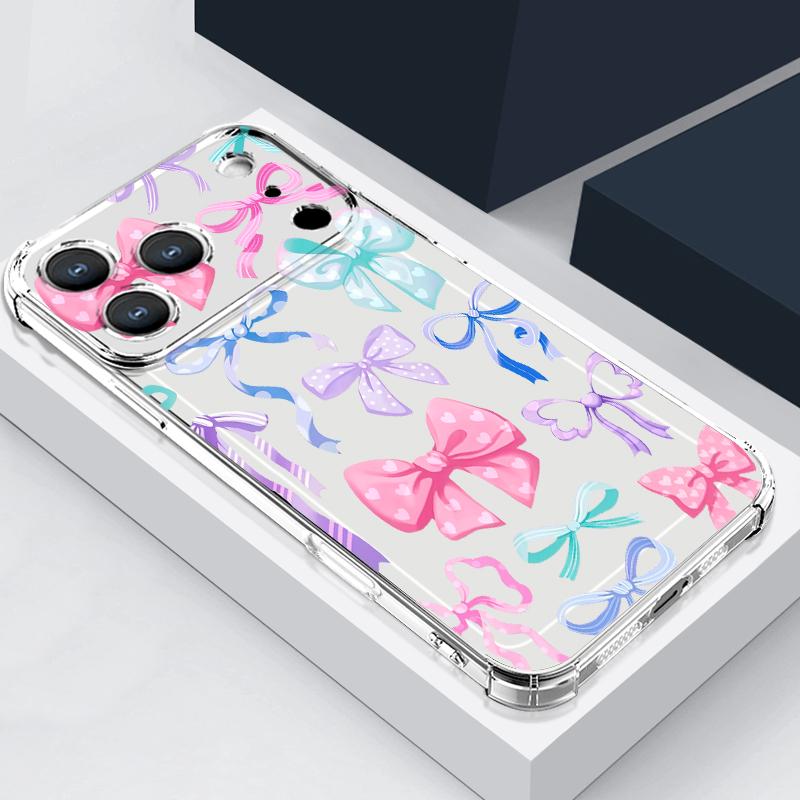 Силиконовый чехол для телефона с рисунком красного банта для iPhone 17 Pro Max 16 15 Pro Max 14 13 12 Pro Max 11 Ударопрочный Мягкий ТПУ Прозрачный чехол