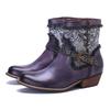 Handmade Genuine Leather Retro Western Cowboy Style Splicing Side Zipper Women's Short Boots