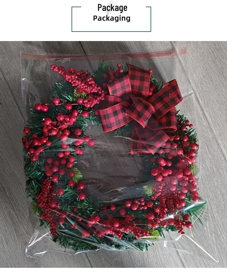 Трансграничный Рождественский Венок с Красным и Черным Клетчатым Бантом и Ягодной Лозой для Украшения Двери