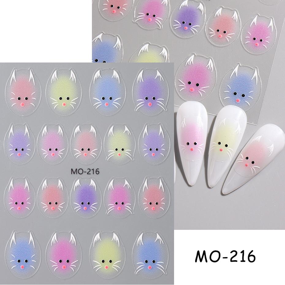 Милые наклейки для ногтей с белым котом, наклейки 5D, котенок, чернила, цветущие цветы, украшения для ногтей, кавайные наклейки для мультфильмов, летний маникюр