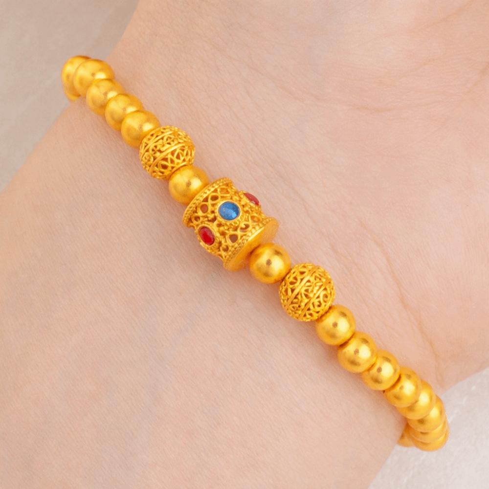 Elegant Enamel Gold Lucky Bead Hand Chain Sand Gold Granulation Dumpy Elephant Bracelet  Banquet