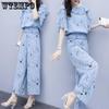 Suit Women Summer Two-piece Trousers Loose Floral Blouse Wide-leg Pants Casual Suit Temperament Elegant Sweet Cute Chiffon Suit