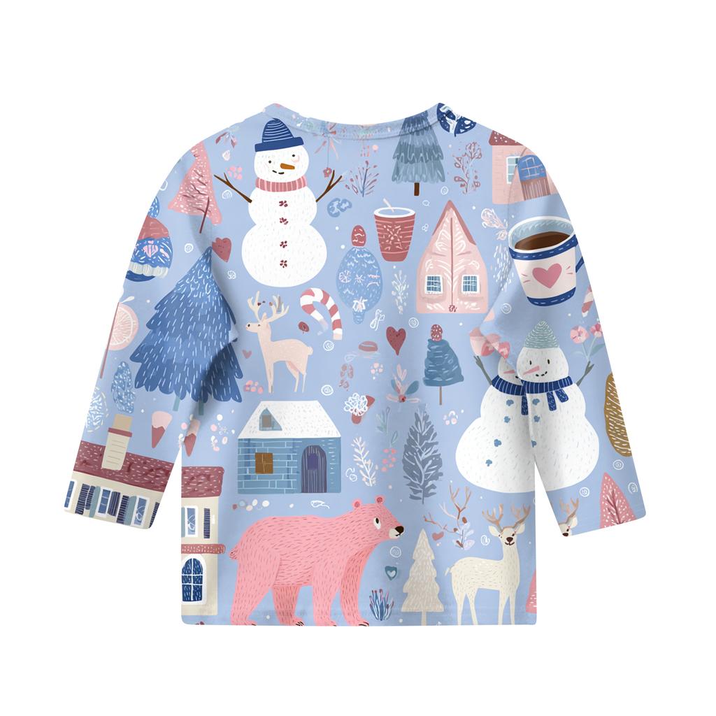 Children's 3/4 Sleeve Round Neck Top Christmas Tree Printed Everyday Casual Top