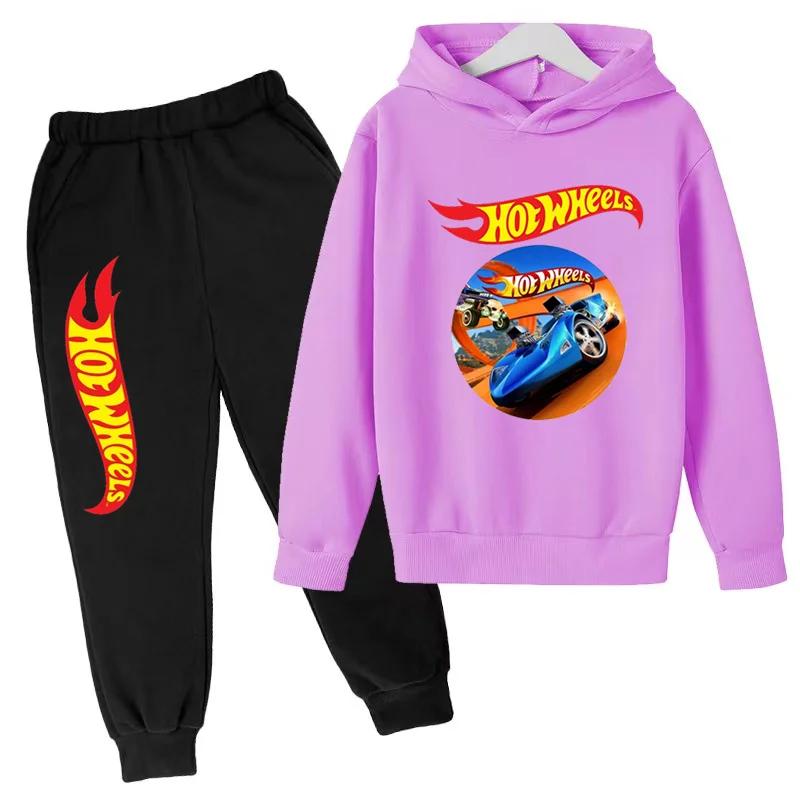 Детская одежда Худи с принтом машинок Hot Wheels Пальто 3-12 лет Мальчики Девочки Малыши Верх+штаны Модная толстовка Повседневная спортивная одежда