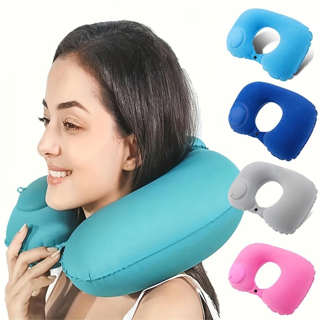 Flocking Inflatable Neck Pillow Portable Pillow Can Be Stored Self Filled Suitable For Outdoor Travel Camping Hiking