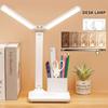 LED Desk Table Lamp Multifunction Night Light Double-head USB Rechargeable with Pen Holder Bedroom Reading DormEye Protection