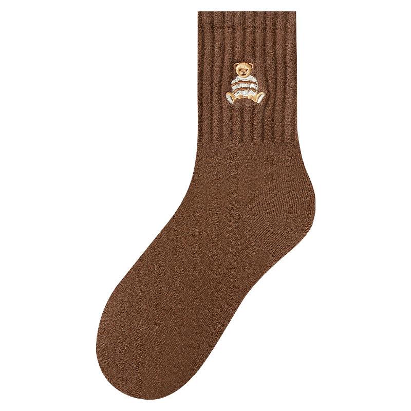 Носки цвета кофе Майяра для женщин, милые носки средней длины с медвежонком, простые носки в стиле колледжа, хлопковые носки