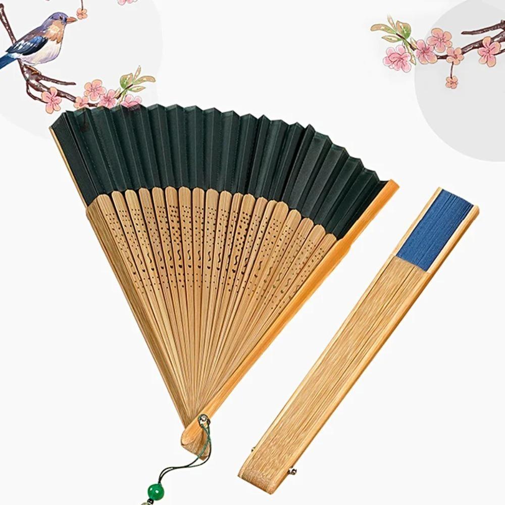 Carved Handle Chinese Fan Handhold Dance Fan Home Decoration Bamboo Folding Fan Gift