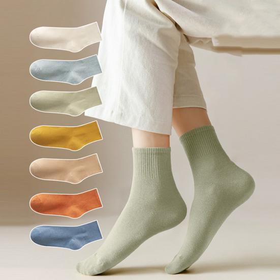 1 пара женских хлопковых носков средней длины без запаха тонкие однотонные высокоэластичные противоскользящие впитывающие пот не садящиеся спортивные носки на все сезоны