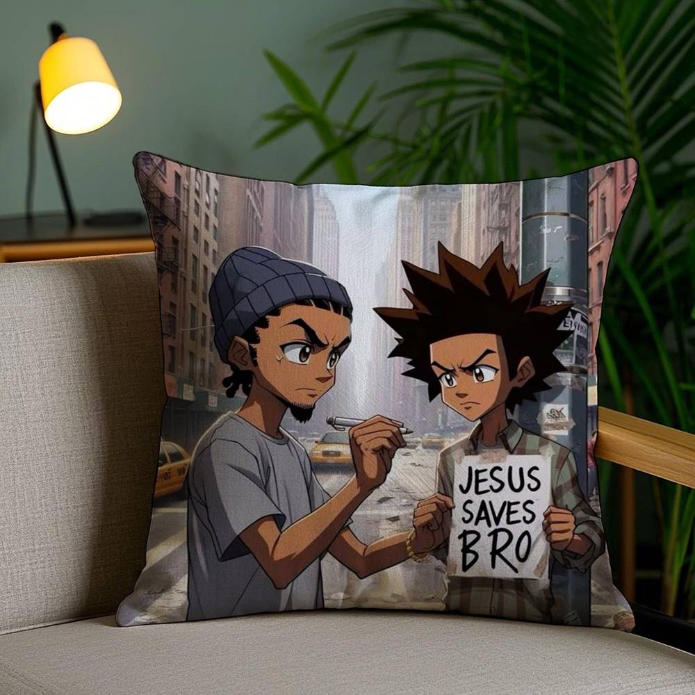 Cartoon A-Boondocks Retro Pillow Case Office Sofa Dorm Chair Back Short Plush Double-sided Printing Home Cushion Cover