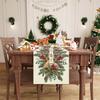 Christmas Cardinal Pine Needle Holly Linen Table Runner Party Decor Winter Kitchen Dining Table Runners Christmas Decorations