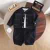 2025 Spring & Autumn Korean Style Trendy Kids' Denim Jacket and Wide-Leg Pants Fashion Three-Piece Set