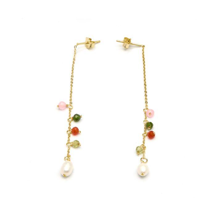 Boucles d'oreilles - LUXENTER - Fanim - Argent 925 - Or jaune 18K - Perle blanche