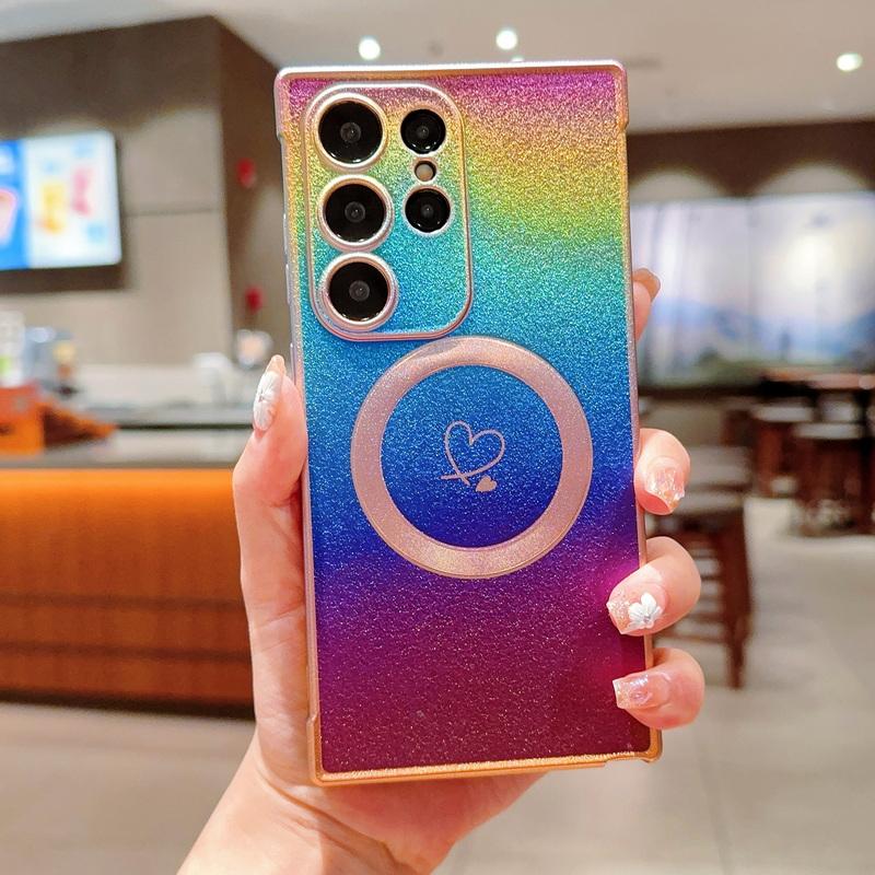 Чехол для телефона с блестками и градиентом цвета сияющий Love Heart для Samsung S24 Ultra S23 S22 Plus S21 S20 FE, ударопрочный, тонкий, для MagSafe TPU