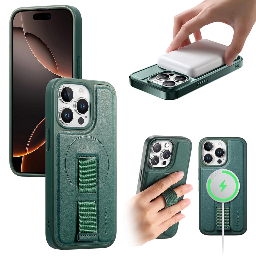 For iPhone 15 Pro Max Magnetic Case CASENEO Wristband PU Leather+PC Shockproof Phone Cover