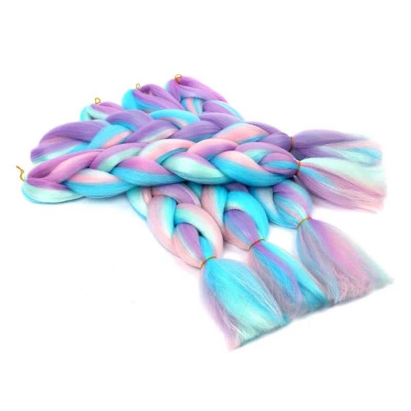 24Inch Synthetic Long Braid Hair Extension Jumbo Hair Ombre Multiple Rainbow Color Mixing Crochet Hair for Women
