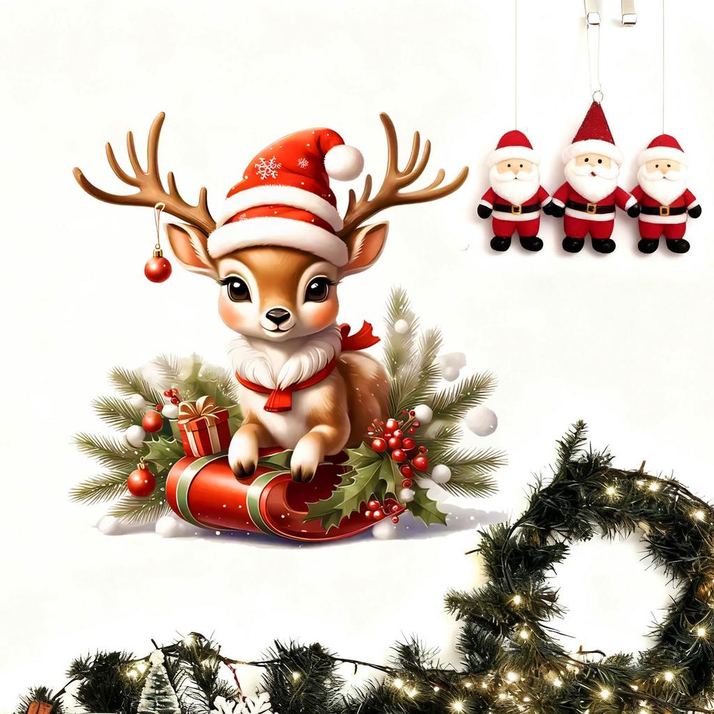 Christmas Cute Deer Christmas Hat Window Stickers Home Wall Stickers
