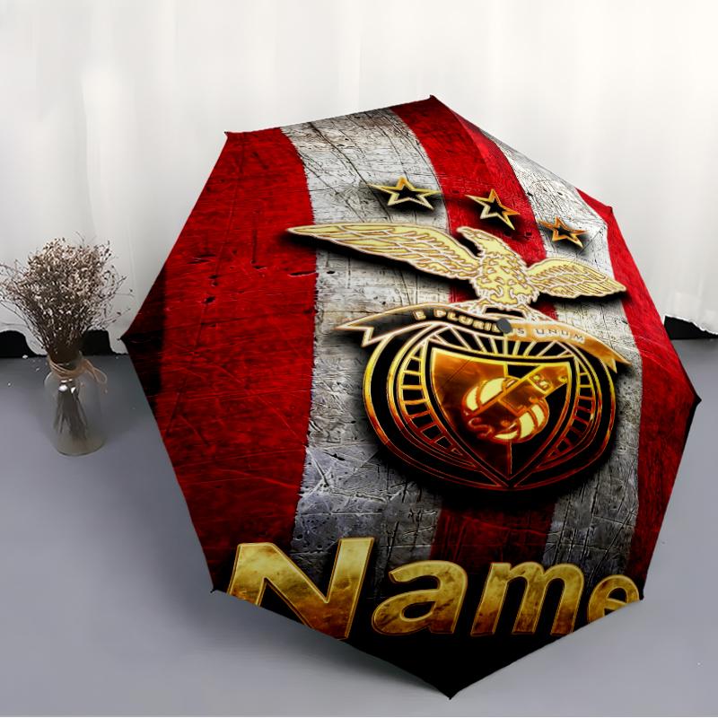 Custom Name Benfica Theme Automatic Umbrella, Lightweight & Portable, 8 Rib, Perfect for Outdoor Travel, Birthdays, Christmas, Gifts.