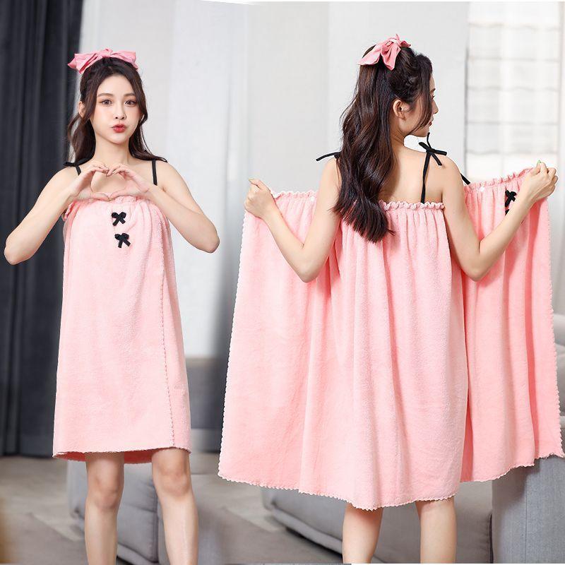Ladies Travel Casual Bath Towel Soft Absorbent Bathrobe Bowknot Bath Skirt Beach Towel