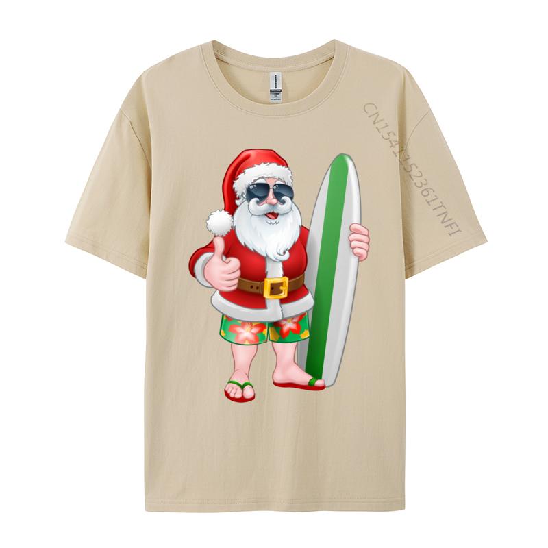 Cool Santa Surfboard Shades Cartoon Comfortable T Shirt Company Cool Cotton Fabric Men T Shirt Hip Hop Tee Shirts Wholesale