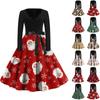 Women's Fashion V-Neck Casual Slim Christmas Printed Long Sleeve Dresses