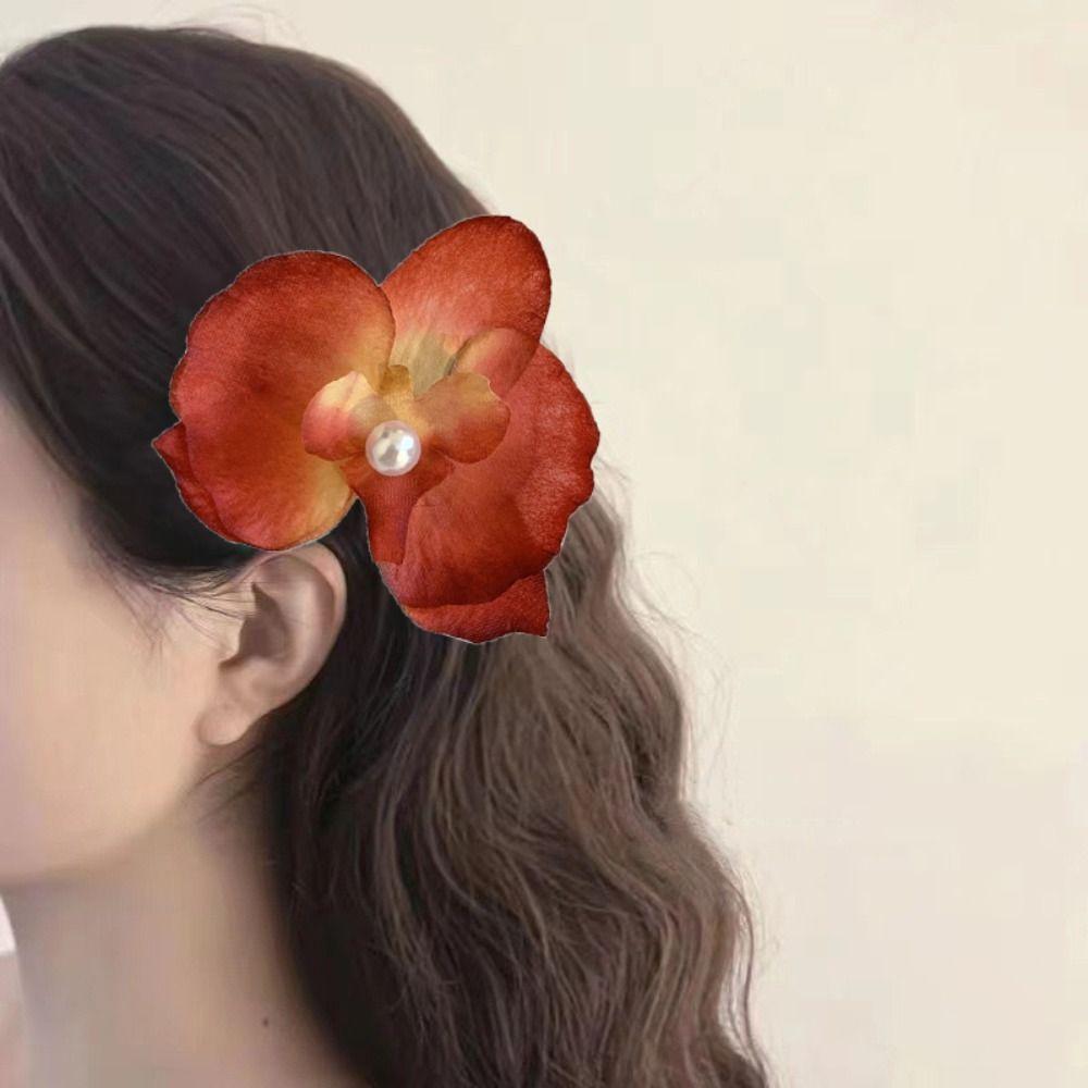 Cloth Butterfly Flower Hair Clip Pearl Girl Hair Clip Elegant Orchid Flower Hairpin  Ladies/Girls
