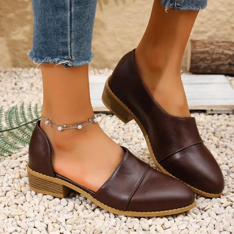 2025 Лето Новые Модные Кожаные Женские Туфли Повседневные Большие Размеры 43 Туфли С Острым Носом На Толстом Каблуке Платформа Каблуки Zapatos De Mujer