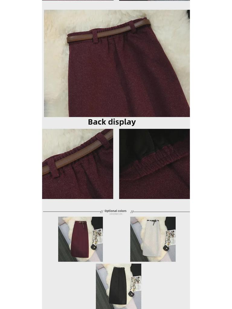Узкая шерстяная юбка А-силуэта с высокой талией и эластичным поясом для женщин - осень/зима, длинная юбка с запахом на бедрах для поездок на работу