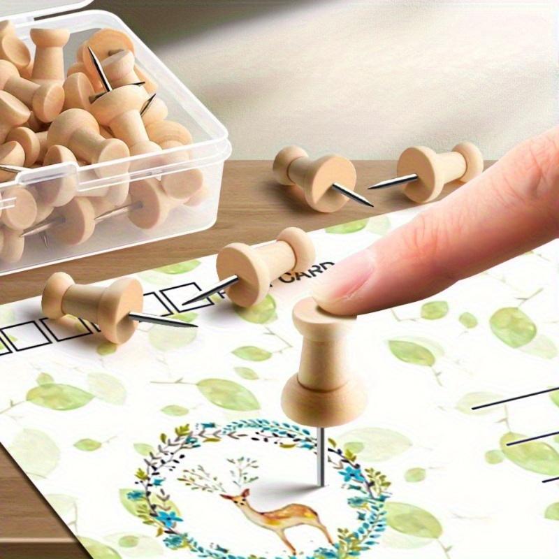 50Pcs Wooden Pushpin with Storage Box Decorative Pushpin Wooden Pushpin Is Used for Decoration of Billboard Process Items