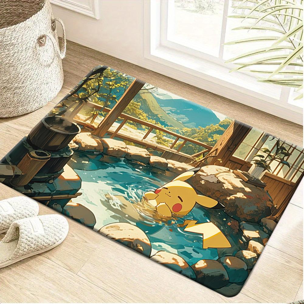 Cute Bulbasaur in Green Meadow Print Non-slip Doormat, Soft Absorbent Floor Rug for Home Decor