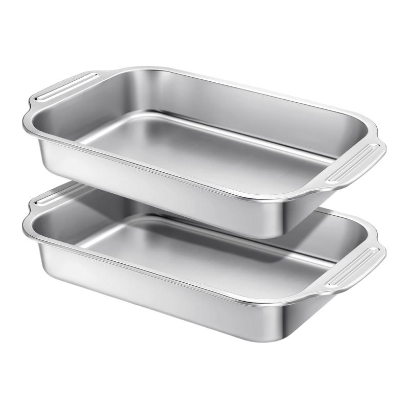 Набор антипригарной посуды для выпечки с ручками, листы для печенья/противни из нержавеющей стали с антипригарным покрытием, нетоксичные и здоровые, зеркальная полировка и не ржавеют