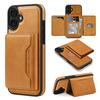 For iPhone 16 Magnetic Case Leather Back Phone Cover with Detachable Card Bag - Gold