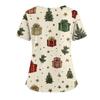 Женский топ с рождественским принтом, V-образным вырезом, двумя карманами, короткими рукавами, разрезом по подолу, униформа и одежда для ухода