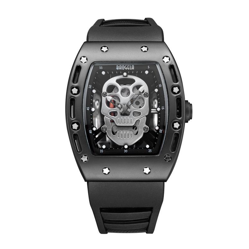 Domineering Skull Barrel Silicone Waterproof Sports Quartz Men's Watch with Gift Box