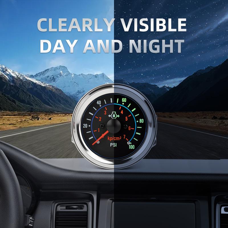 2" 52mm Air Pressure Gauge 100psi kp/cm2 12V Press Gauge Car Meter Mechanical Barometer PSI With Sensor NPT1/8 Gauges