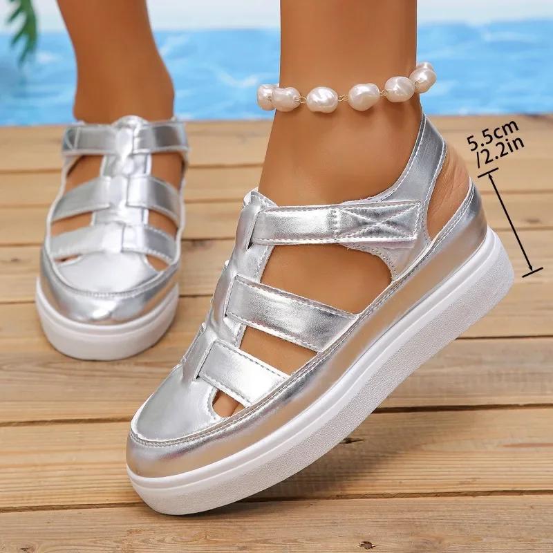 Мода 2024 года, брендовая обувь для женщин, женские сандалии с пряжкой на ремне, модные повседневные сандалии с закрытым носком, женские новые сандалии на твердой платформе