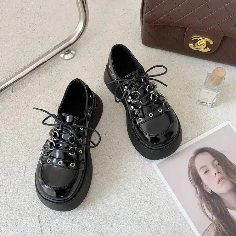 Модные туфли на платформе Лолита Туфли Мэри Джейн Женские туфли Цепочка Униформа Jk Студентка Женщины Девушка Круглый носок Лолита Винтаж Оксфорд