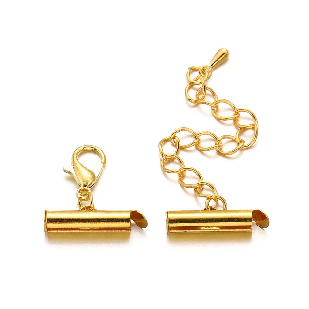 10set/lot Slide On End Clasps Crimp End Buckles Tubes Slider End Caps Lobster Clasps Chains For DIY Jewelry Making Findings