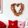 Holiday Wreath Heart Shape Indoor Outdoor Decorative Wreath with Festive Flowers Greenery Home Party Office