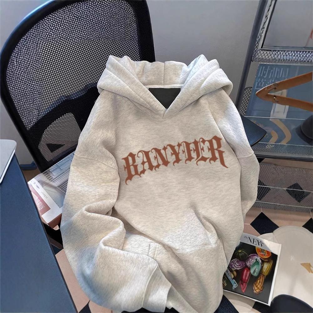 Мужское худи из плотного флиса 500 г с принтом букв - Повседневная одежда на осень/зиму.