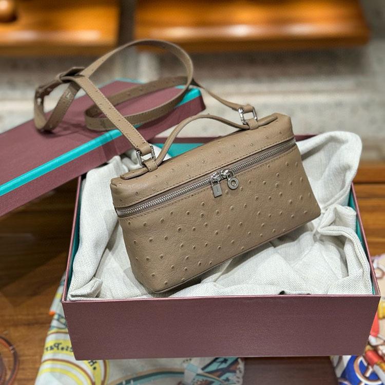 Second Generation L19L27 Lunch Box Bag Ostrich Pattern Top Layer Cowhide Handbag For Women's Fashion Single Shoulder Crossbody Makeup Bag