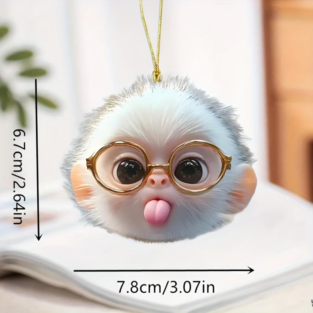 Adorable Glasses Monkey Cartoon Animal Acrylic Flat 2D Pendant for Rearview Mirrors, Keychains, Backpacks and Home Decor, Ideal Gifts for Halloween
