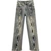 Women's Summer High-Waist Loose Slimming Straight-Leg Jeans Rhinestone European Style Long Denim Pants
