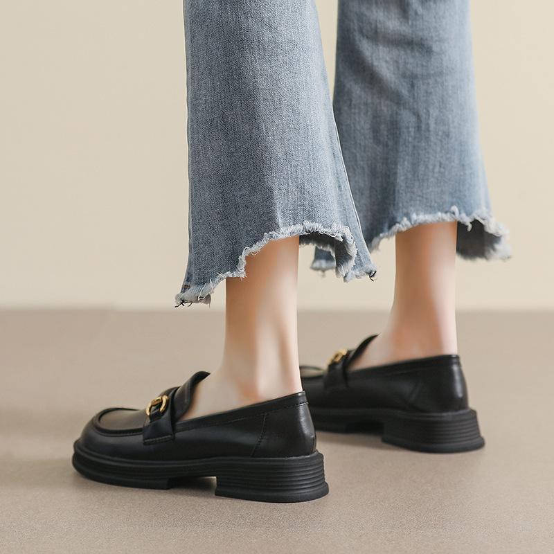 Weiwei Girl 826-3 Мокасины на платформе женские ретро британский стиль одна педаль мягкая подошва маленькие кожаные туфли большой размер женская обувь