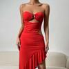 Sleeveless Slit Dress Irregular Summer Women's Clothing Boob Tube Top Spicy Girl Dress