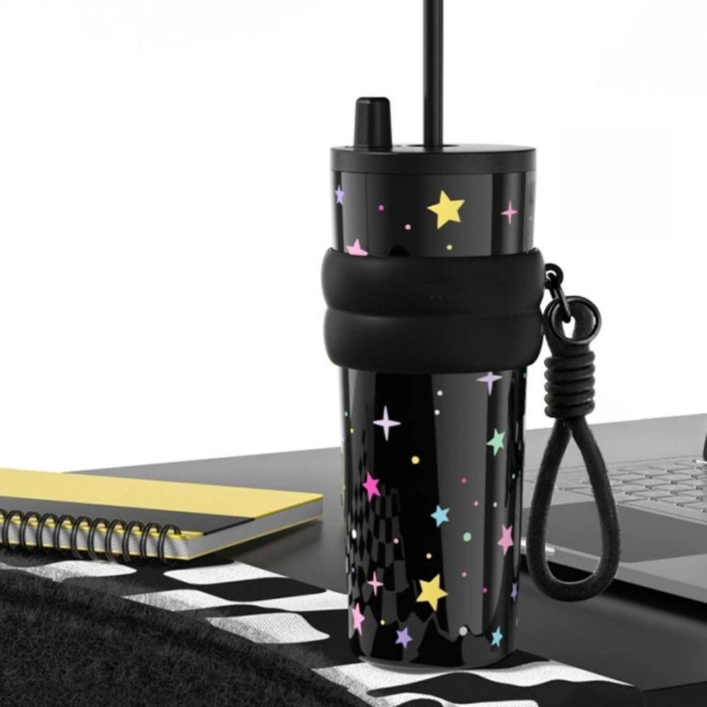 710ML Stainless Steel Cup Bow Cherry Flower Print Insulated Cup High-capacity Cup Boys and Girls